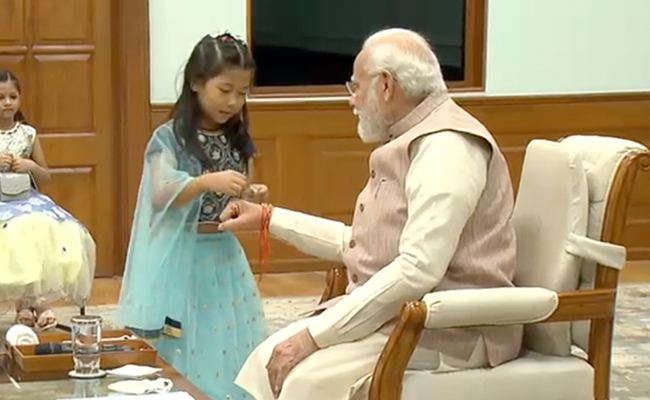 Watch: Daughters Of Staff Members At PM's Office Tie Him Rakhi