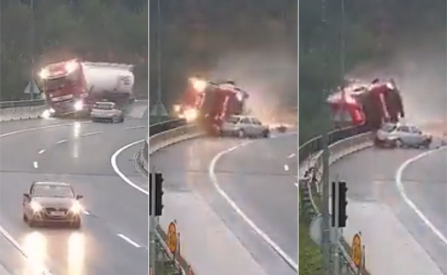 Shocking Video: ट्रक और कार की जबरदस्त भिड़ंत, देखते ही देखते उड़ गए परखच्चे