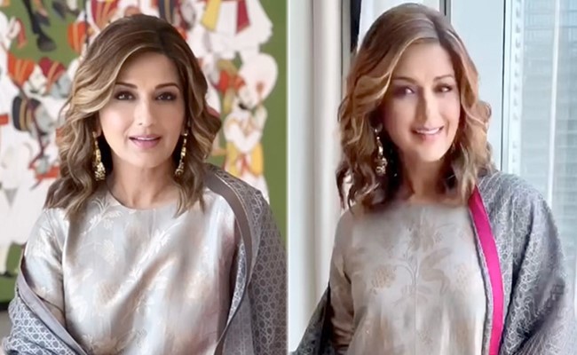 Setting The Right Mood For Monsoon Festivities Is Sonali Bendre In A Grey Silk Kurta Set