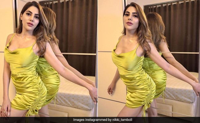 Grass Is Greener On Nikki Tamboli's Side Who Wears A Stylish Ruched Dress