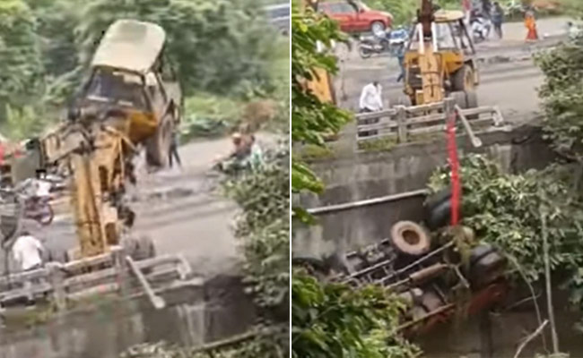 Video:ट्रक उठाते समय टूट गया क्रेन, नदी में दिखा ऐसा खौफनाक नजारा, सहम गए लोग