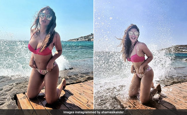 Shama Sikander In A Bright Pink Swimsuit Splashes Right Into Mykonos In Style