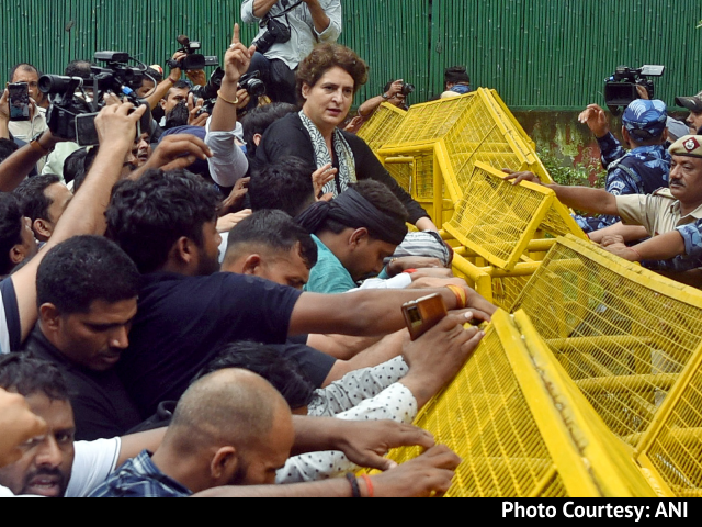 Videos: Priyanka Gandhi Climbs Barricade, Dragged By Cops At Protest