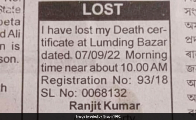 Man's Newspaper Ad About Losing His Death Certificate Takes Internet By Storm