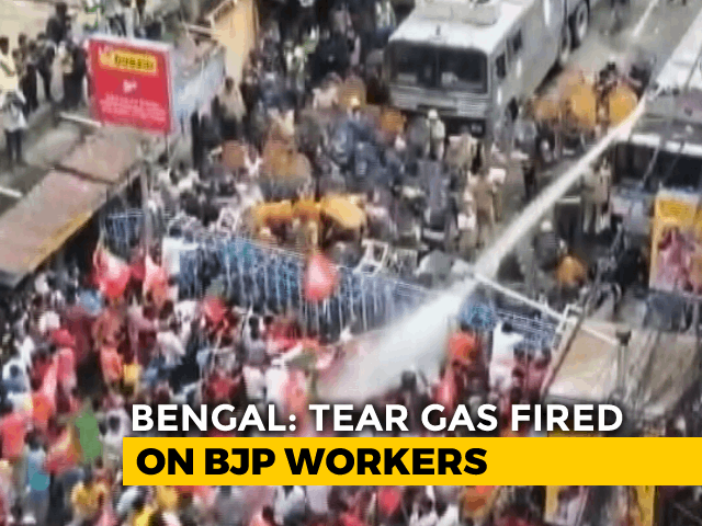 BJP Protest In Kolkata, Car Set On Fire, Cops Use Tear Gas, Water Cannons