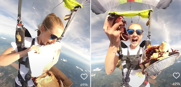 Watch: Woman Eats Pie While Skydiving In Viral Video; Internet Has Mixed Reactions