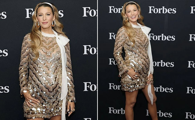 Blake Lively In A Glimmering Gold Disco Dress Is All Set To Welcome Baby No. 4