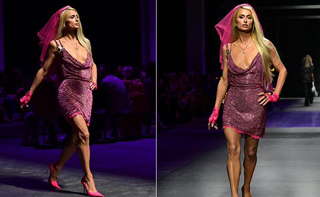 Paris Hilton Brings Out Her Inner Bridal Barbie To Close The Versace Fashion Show