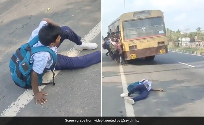 Video: School Boy's Miraculous Escape After Falling From Overcrowded Bus In Tamil Nadu