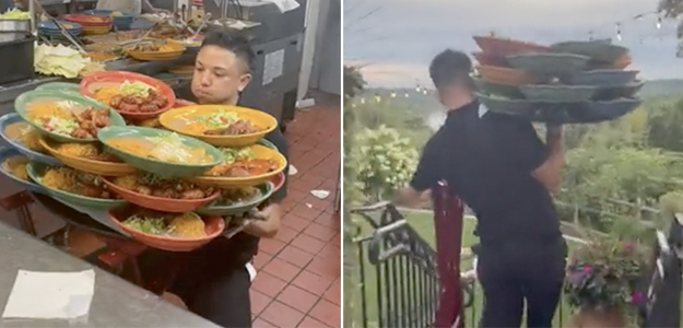 Viral: Server Picks Up Dozens Of Plates Effortlessly; Internet Reacts