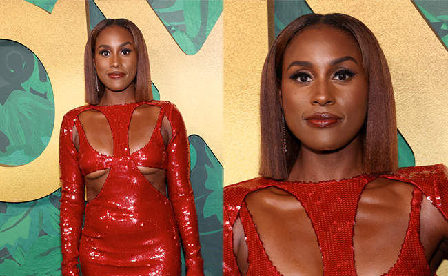 It's A Statement-Making Moment For Issa Rae In A Fiery Red Sequin Cutout Dress