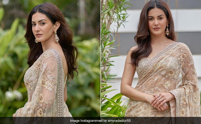 What Better Than Amyra Dastur's Sheer Embroidered Saree To Get Into The Festive Spirit