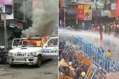 BJP Protest In West Bengal, Car Set On Fire, Cops Use Tear Gas, Water Cannons BJP Protest In West Bengal, Car Set On Fire, Cops Use Tear Gas, Water Cannons