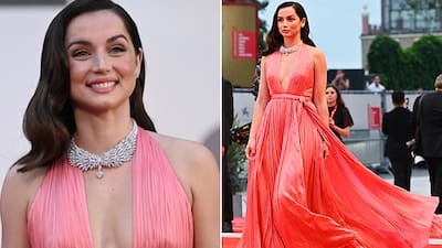 ana de armas backless dress Takes A Leaf Out Of Marilyn Monroe's Playbook In A Pink Pleated Louis Vuitton Gown For <i>Blonde</i> Movie Premiere size:9 Simple Sheath Light Yellow Color option:Color options