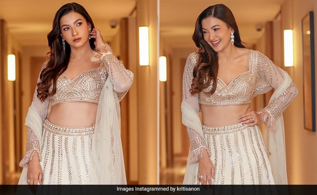 Gauahar Khan Is Regal Elegance In An Ivory And Gold <i>Lehenga</i>