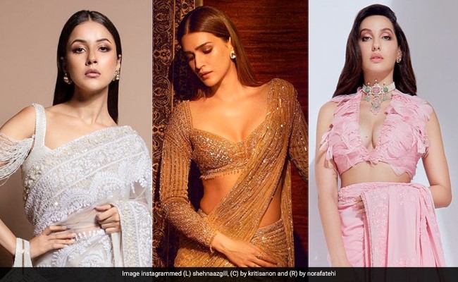 From Kriti Sanon To Shehnaaz Gill Bollywood's Fluttery Feathered Sarees Are Here To Stay