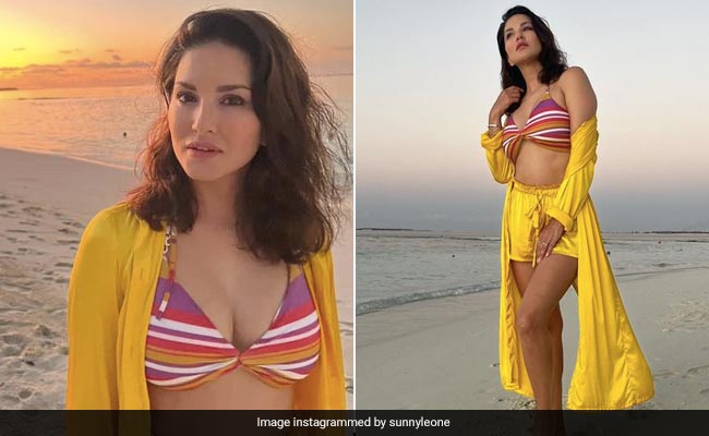 Sunny Leone's "Perfect Sunset" In Maldives Looked Even Better With Her Striped Swimsuit