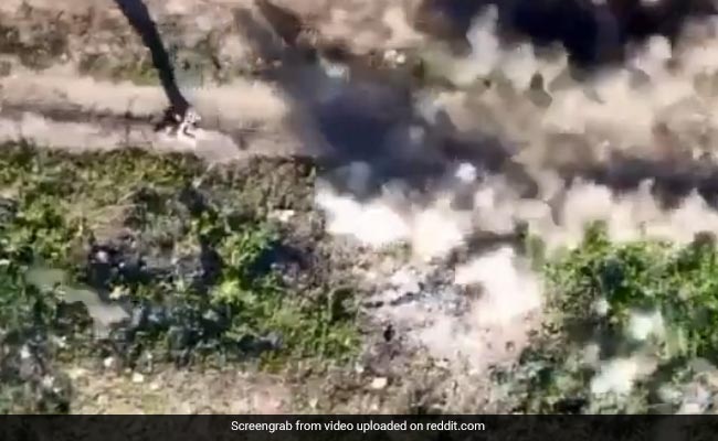 Incredible Video Shows Russian Soldier Hit By Ukrainian Munition Dropped By A Drone