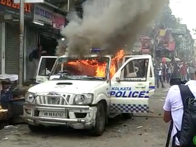 Watch: Kolkata Car Set On Fire Amid Huge BJP Protest In Streets