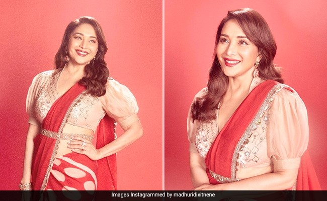 Madhuri Dixit's Polka Dot Saree Exudes Retro Vibes Of A Unique Kind