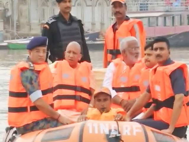 Watch: Yogi Adityanath On Raft Inspects Flood-Hit Varanasi