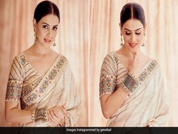 Genelia D'Souza Is Enthralling In An Ivory And Gold Embellished Saree And Nose Ring Genelia D'Souza Is Enthralling In An Ivory And Gold Embellished Saree And Nose Ring