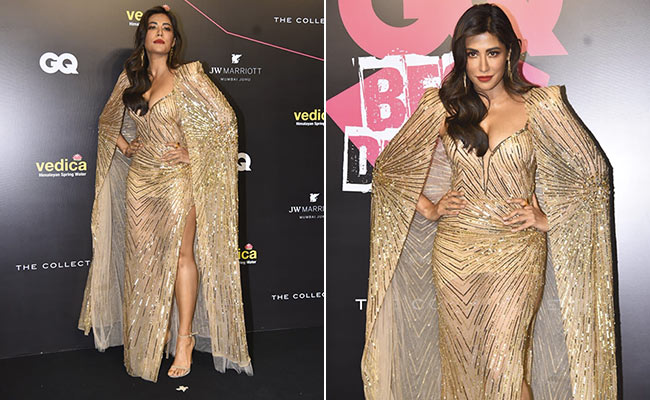 Chitrangda Singh's Weekend Looks Glitzier Than Ever In A Golden Gown With Cape Sleeves