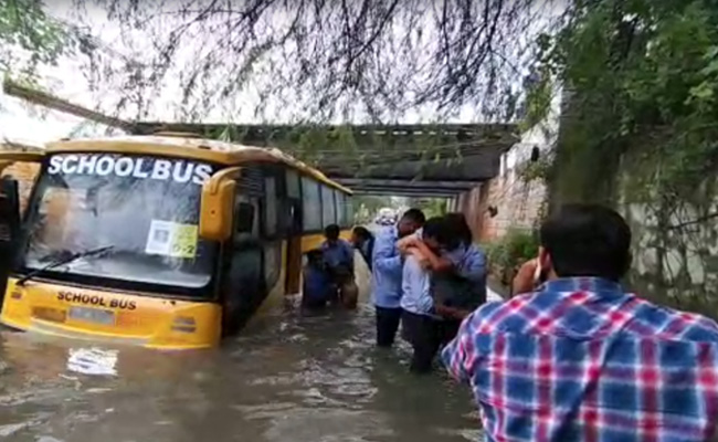 Video: Faridabad School Bus With Several Kids Gets Stuck In Water-Logged Underpass For More Than 1 Hour