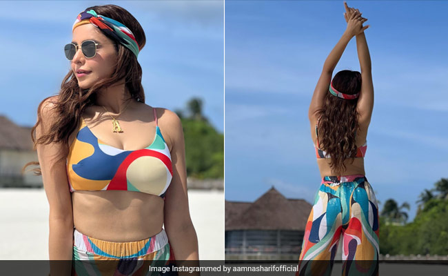 Aamna Sharif Day Dreams In Colour Wearing A Multicoloured Bralette And Trousers