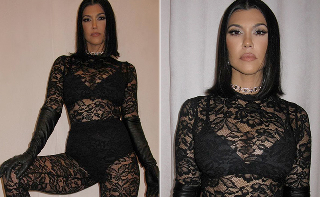 Kourtney Kardashian's Black Lace Cat Suit Gets A Contemporary <i>Desi</i> Touch With Jewellery From Indian Designer Outhouse