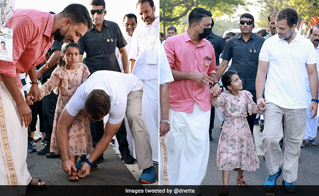 Watch: Rahul Gandhi Helps Little Girl Wear Shoe During <i>Bharat Jodo Yatra</i>