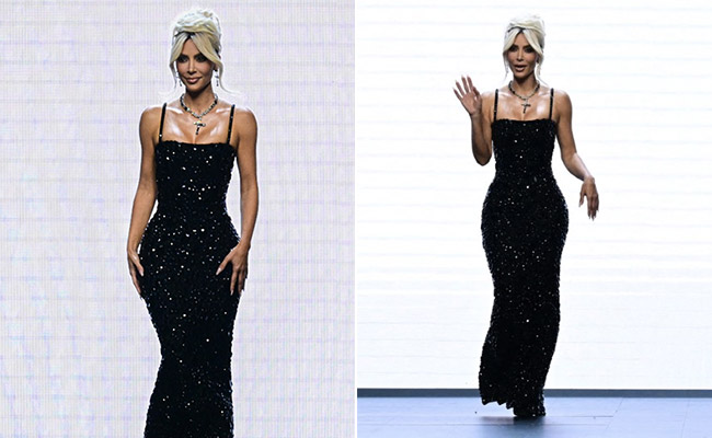 Kim Kardashian Proves That Platinum Blondes Have The Most Fun In A Sparkling Black Gown