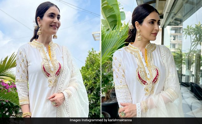 Karishma Tanna Is Setting The Right Festive Mood In An Ivory <i>Kurta</i> Set