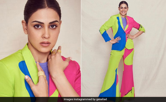 Genelia D'Souza Took The Business Call And Answered With Preppy Vibes In A Colourblock Pantsuit