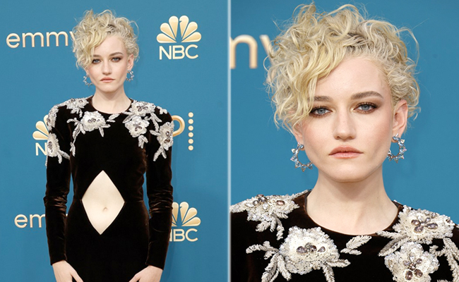 Julia Garner's Velvet Gucci Dress With Floral Work Has The Most Unique Cutout Detail For The Emmys 2022