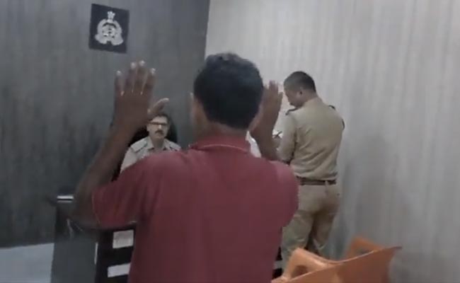 Video: Hands Up, Slow Walk Into Police Station, Criminal Enacts Surrender In UP