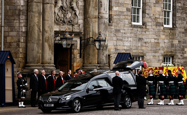 Coffin Of Queen Elizabeth II Arrives At Edinburgh Palace