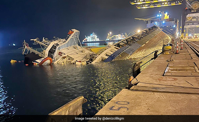 Caught On Camera: Huge Ship Sinks While Unloading Cargo At Turkey Port