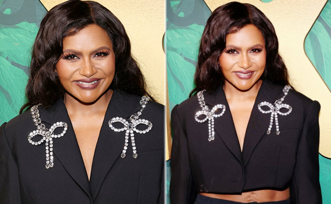 Mindy Kaling's Bow Studded Cropped Blazer And Short Suit Was A Fresh Take On Red Carpet Fashion