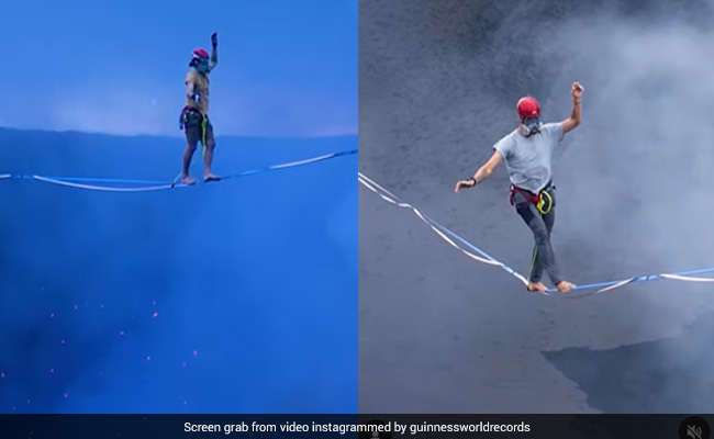Watch: Two Men Create Guinness World Record For Longest Slackline Walk Over Active Volcano