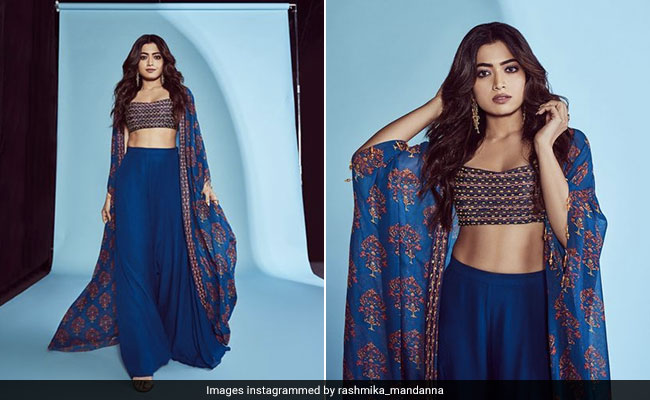 Rashmika Mandanna's Festive Blues Are Totally Stylish In A Floral <i>Sharara</i> Set