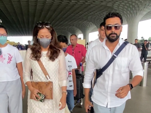 Superstar Suriya Pictured With Wife Jyothika At The Airport