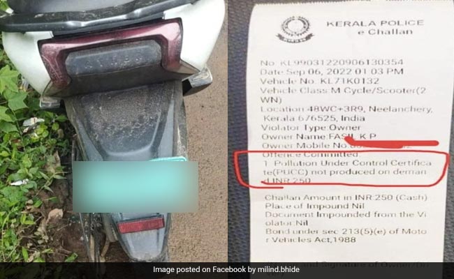 Photo Shows Electric Scooter Owner Fined For Not Having Valid Pollution Certificate In Kerala