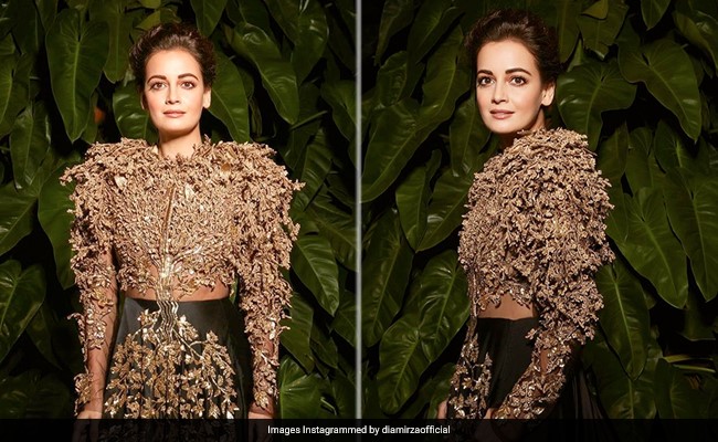 Dia Mirza's Gold Embellished Tree Of Life Gown Is Meant For The Red Carpet