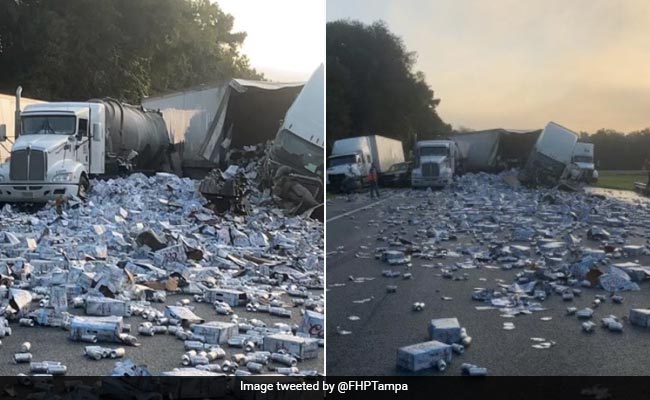 Florida Highway Shut After Truck Crash Spills Thousands Of Beer Cans