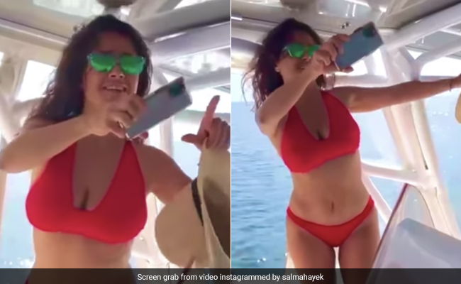 56 Never Looked As Good As It Does On Salma Hayek In A Rocking Red Swim Set