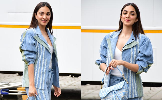 Kiara Advani Ups The Drama Of Her Denim Pantsuit With A Matching Dior Saddle Bag And Dior Sneakers