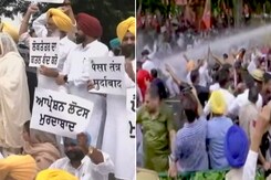 Water Cannons Used On BJP Workers Protesting Against AAP In Chandigarh Water Cannons Used On BJP Workers Protesting Against AAP In Chandigarh