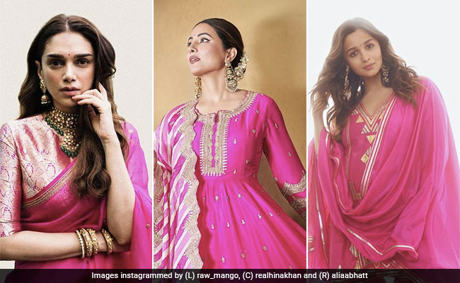 Day 9 Of <i>Navratri</i> 2022: From Alia Bhatt To Hina Khan, Here's How Bollywood Celebrities Have Inspired Us In Their Stunning Pink Ethnic Looks