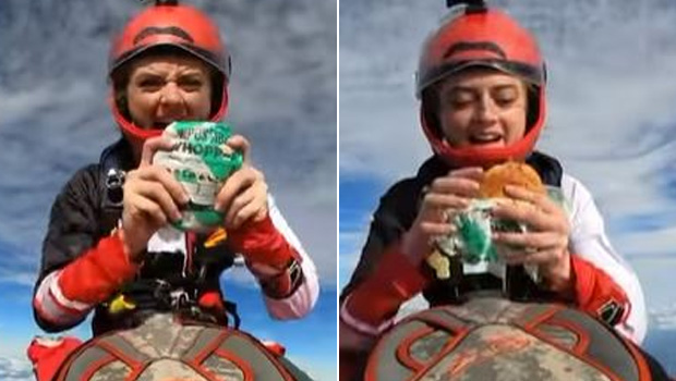 Watch: Woman Eats Burger While Skydiving, Amazes Foodies